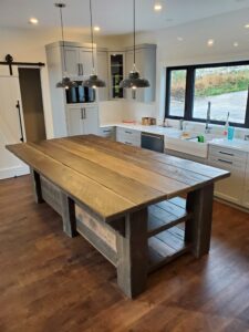 Large Distressed Kitchen Island from Reclaimed Douglas Fir Lumber